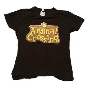 Nintendo Animal Crossing Welcome Logo Black T Shirt Women's Size Medium